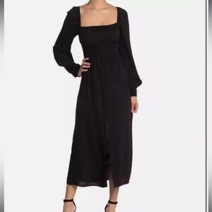 AFRM Black Smocked Midi Dress XS